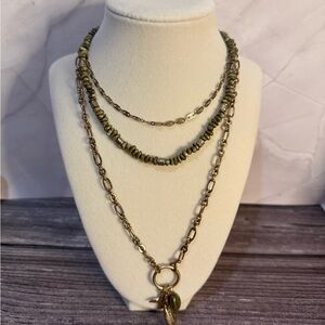 NWOT Elegant Olive Green Layered Necklace Charms fish bird